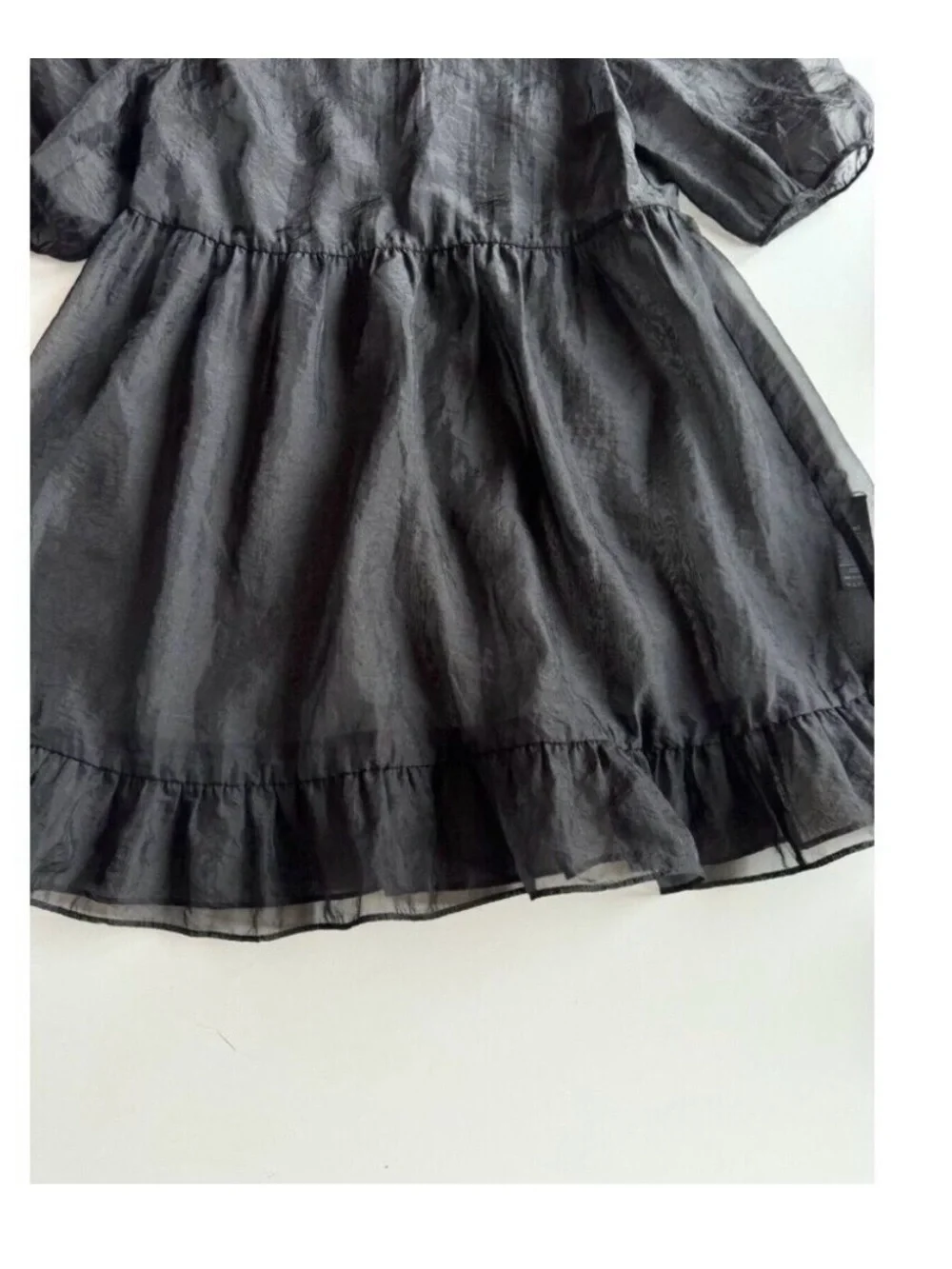 Aritzia WILFRED Madeline Black Sheer Organza Mini Babydoll Dress, Size S - Picture 7 of 13
